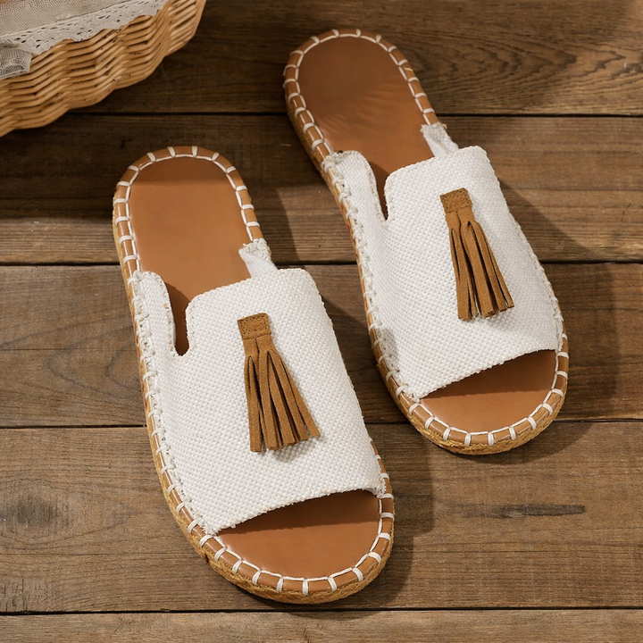 Nidia | Patterned Slide Sandals with Tassel Detail