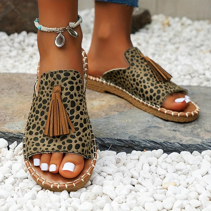 Nidia | Patterned Slide Sandals with Tassel Detail