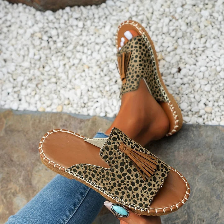 Nidia | Patterned Slide Sandals with Tassel Detail