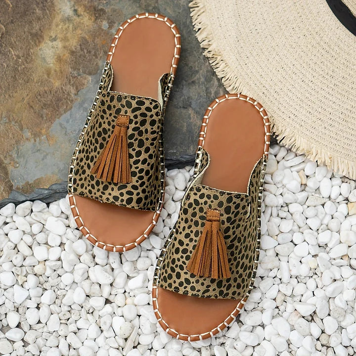 Nidia | Patterned Slide Sandals with Tassel Detail