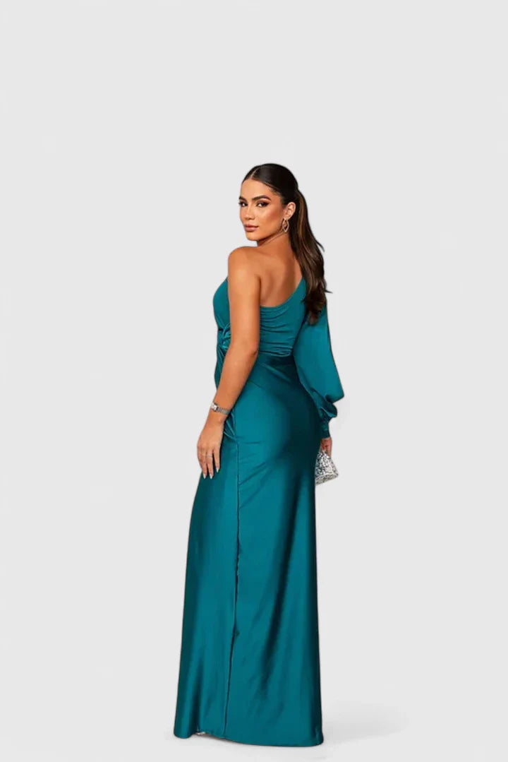 Nirelia | Elegant One Shoulder Maxi Dress with Draped Waist