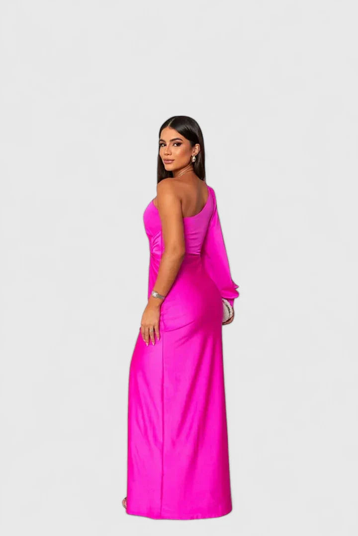 Nirelia | Elegant One Shoulder Maxi Dress with Draped Waist