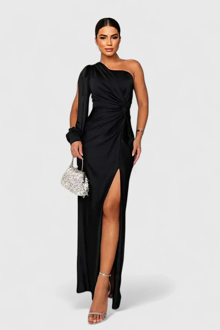 Nirelia | Elegant One Shoulder Maxi Dress with Draped Waist