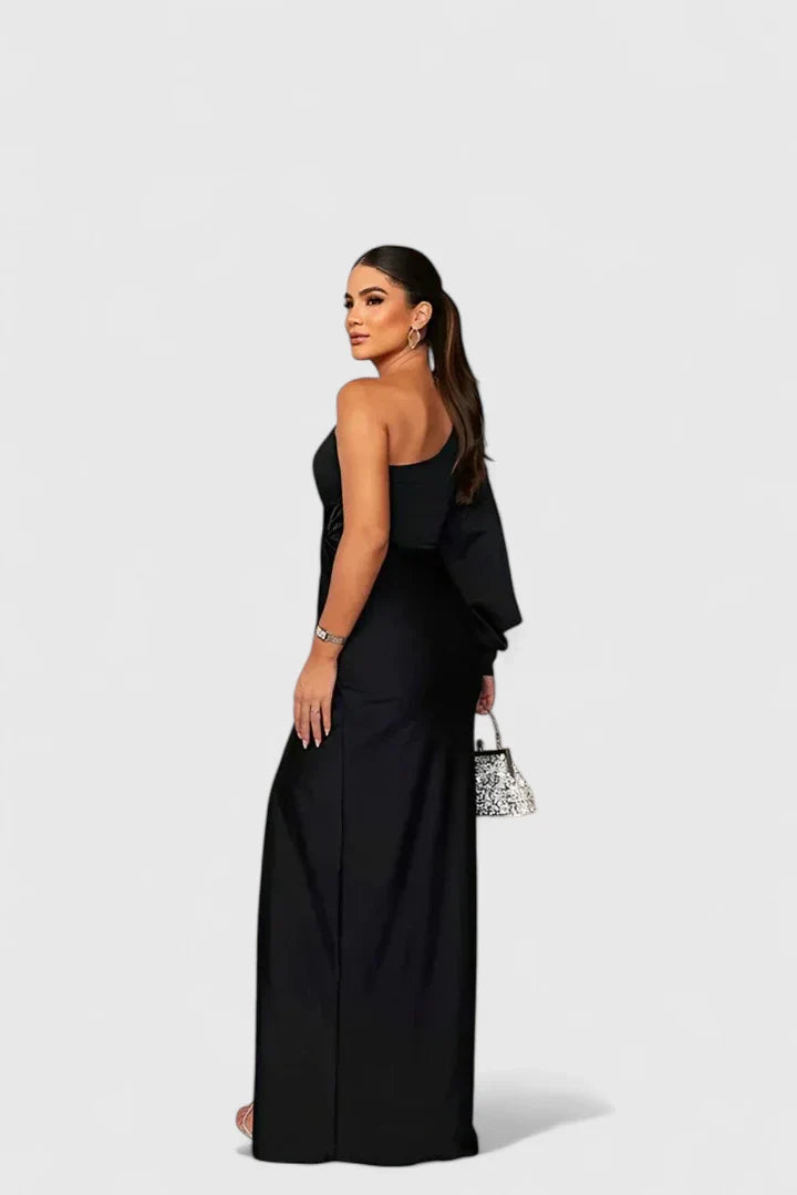 Nirelia | Elegant One Shoulder Maxi Dress with Draped Waist