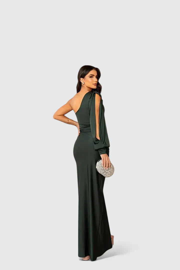 Nirelia | Elegant One Shoulder Maxi Dress with Draped Waist