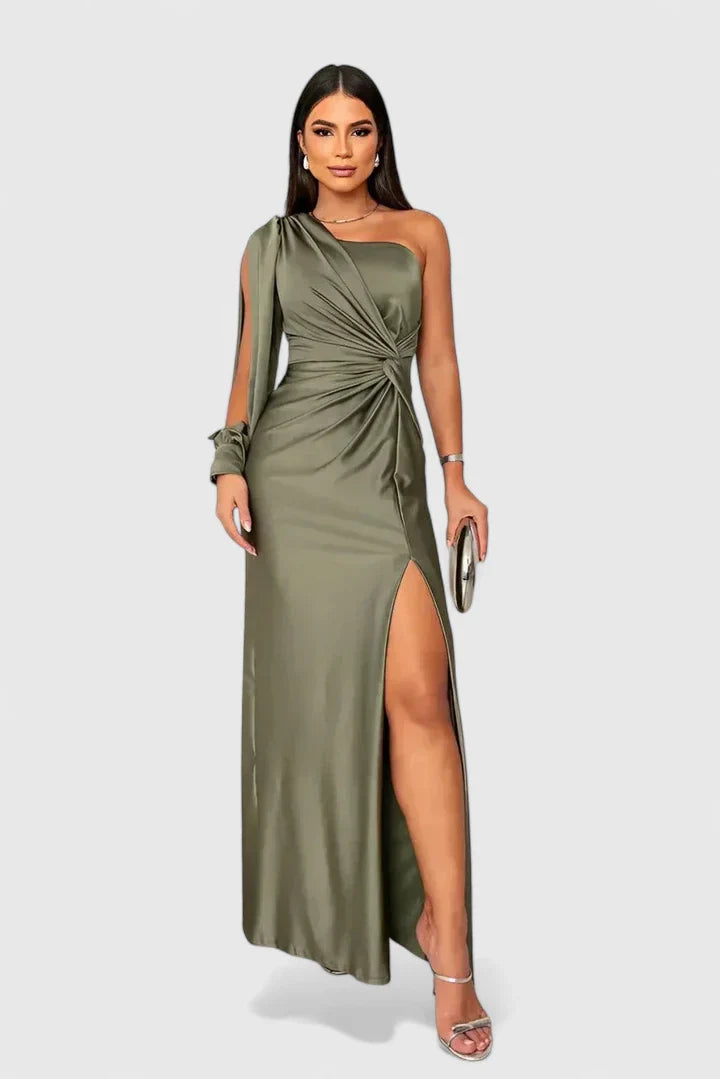 Nirelia | Elegant One Shoulder Maxi Dress with Draped Waist