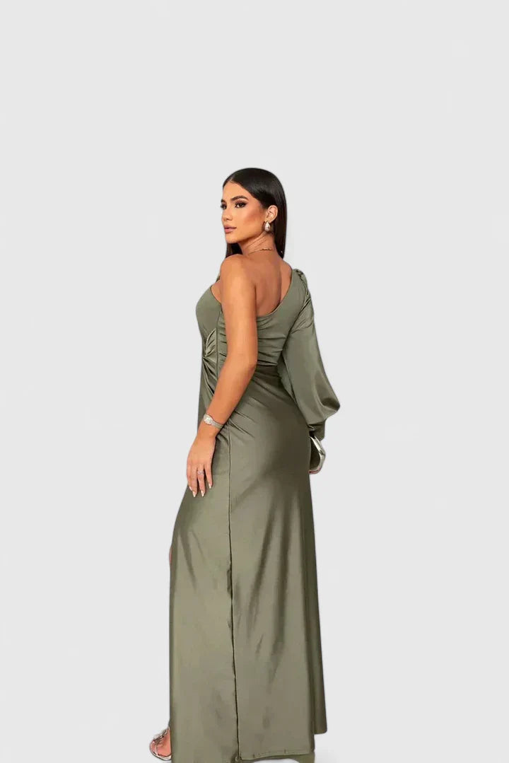 Nirelia | Elegant One Shoulder Maxi Dress with Draped Waist