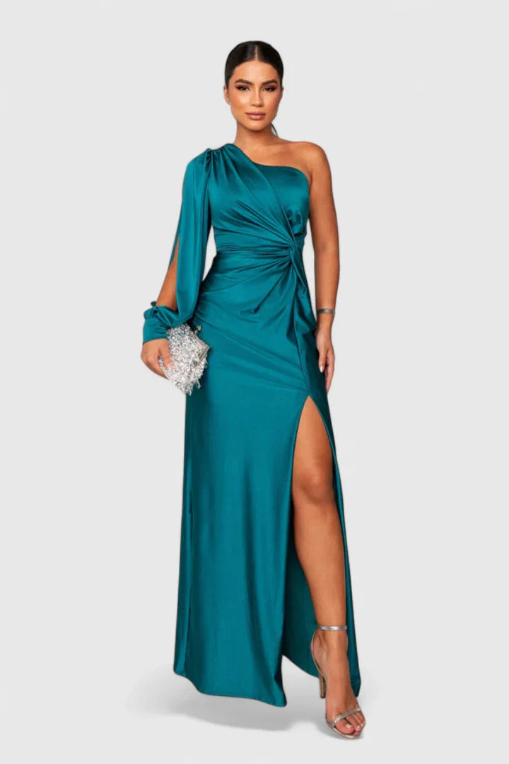 Nirelia | Elegant One Shoulder Maxi Dress with Draped Waist