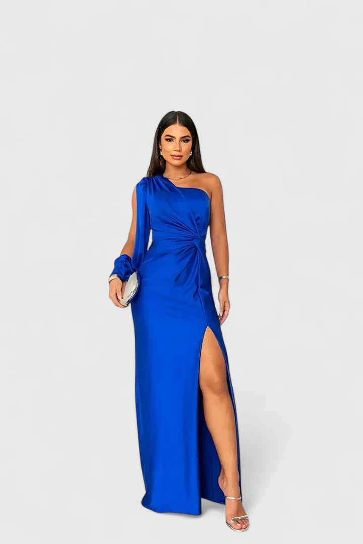 Nirelia | Elegant One Shoulder Maxi Dress with Draped Waist