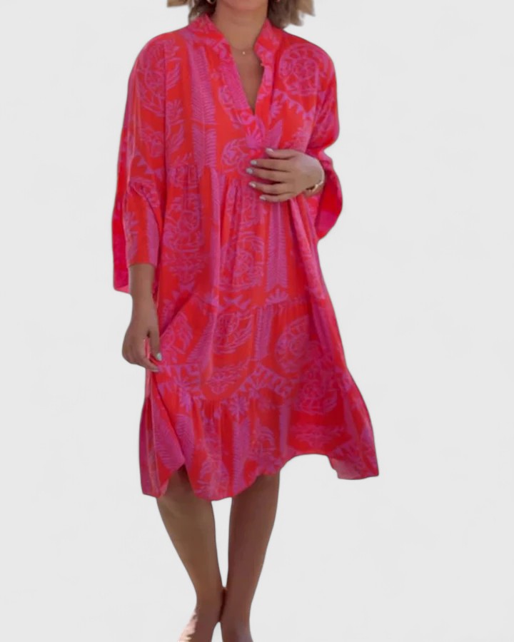 Norielia | Boho Printed Mini Dress with Bell Sleeves