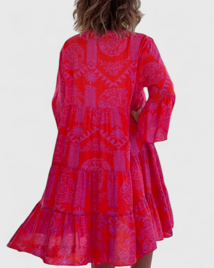 Norielia | Boho Printed Mini Dress with Bell Sleeves