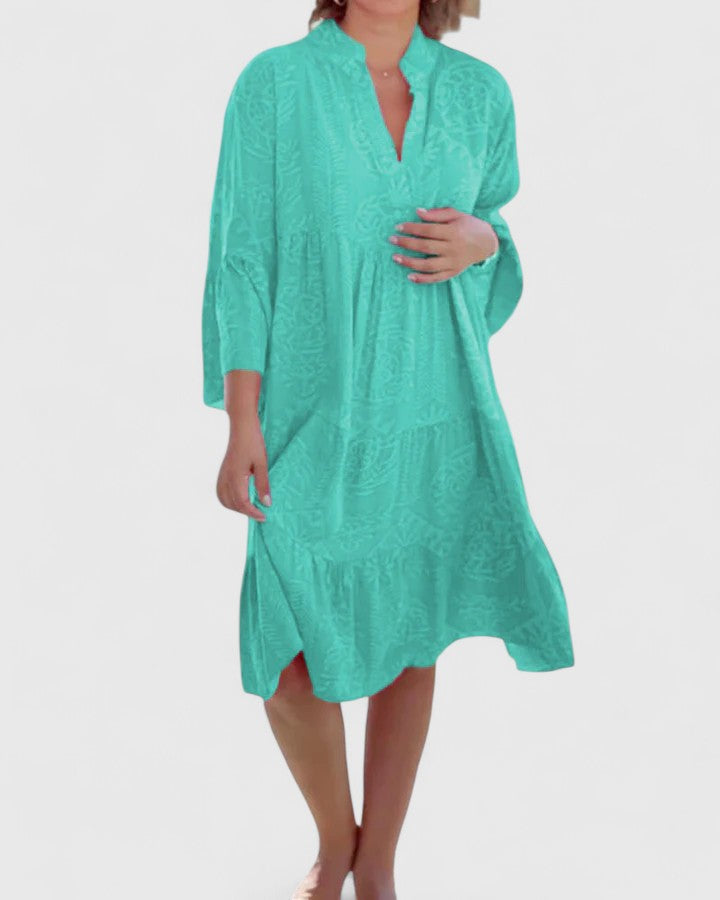 Norielia | Boho Printed Mini Dress with Bell Sleeves