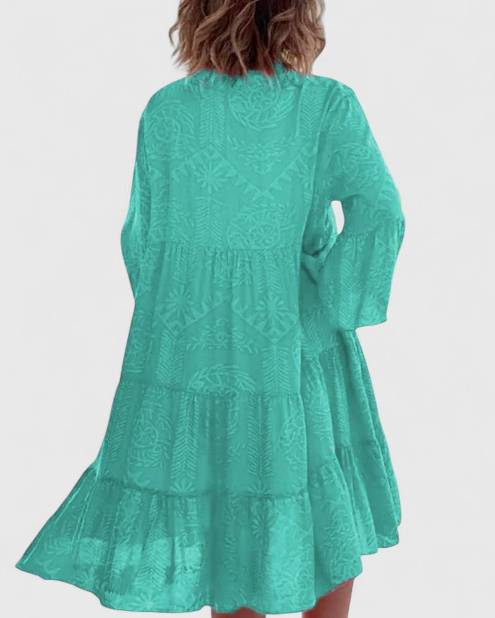 Norielia | Boho Printed Mini Dress with Bell Sleeves