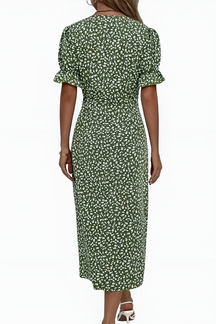 Noryndessa | Chic Floral Wrap Midi Dress with Button Detail