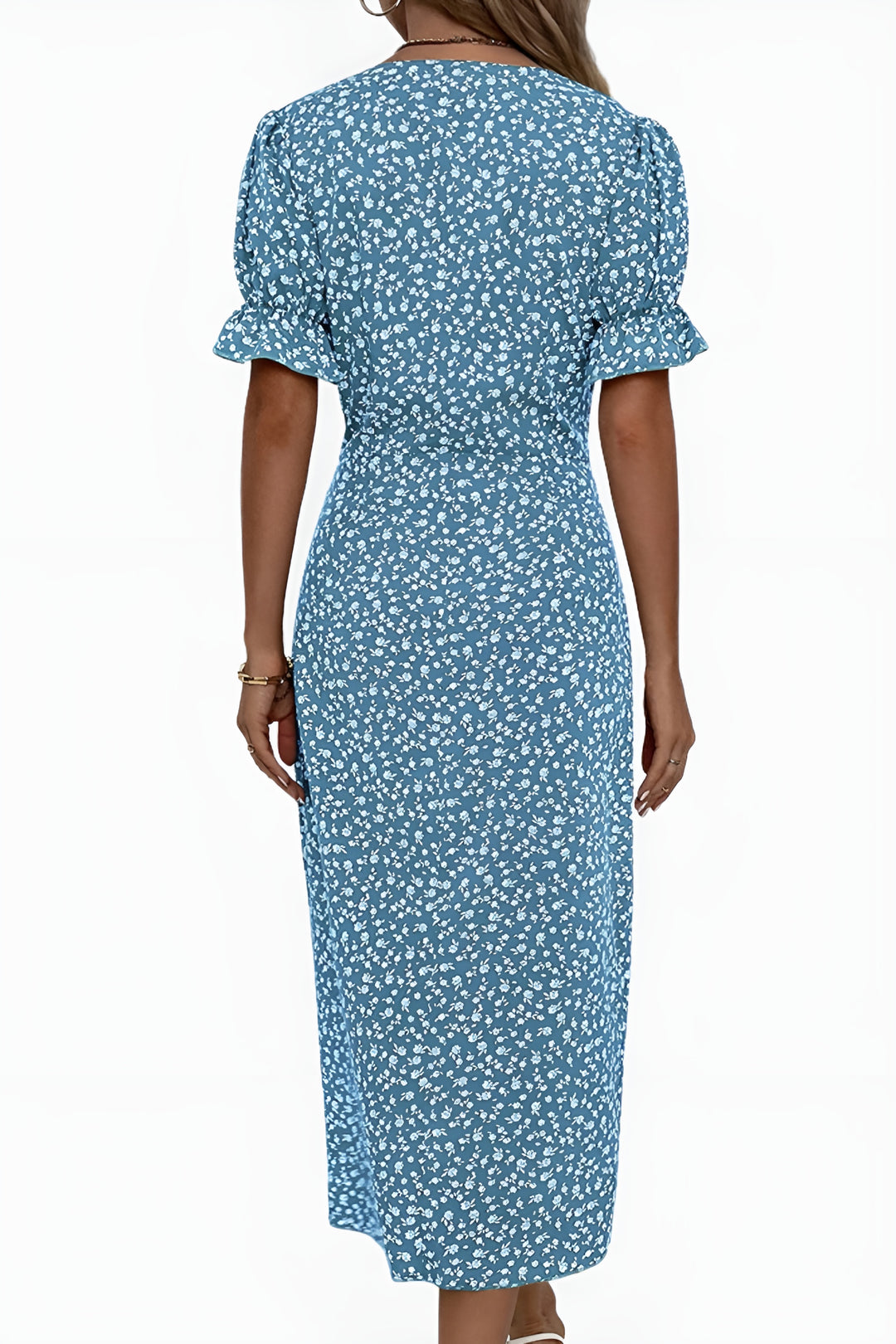 Noryndessa | Chic Floral Wrap Midi Dress with Button Detail