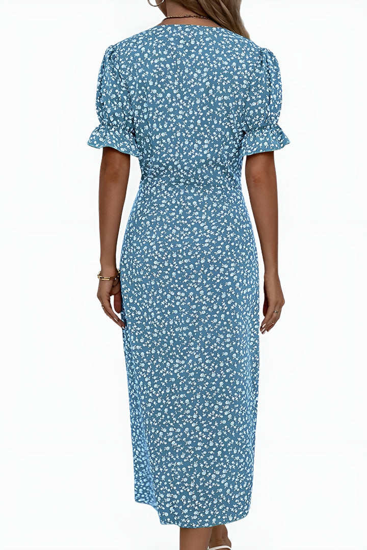 Noryndessa | Chic Floral Wrap Midi Dress with Button Detail