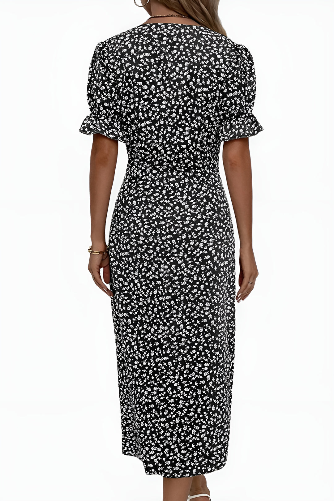 Noryndessa | Chic Floral Wrap Midi Dress with Button Detail