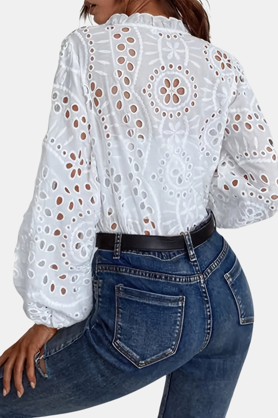 Noryssa | Elegant Eyelet Blouse with V Neck