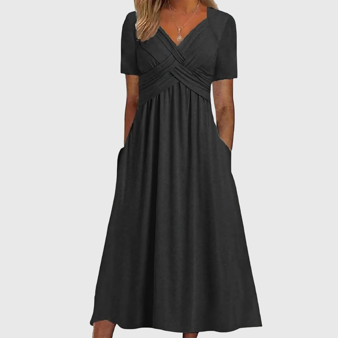 Novalie | Cross-Bodice Midi Dress with Pockets