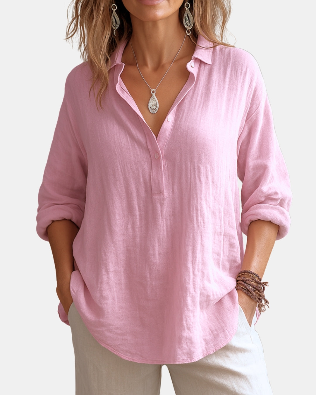 Novarae | V-Neck Button Front Blouse