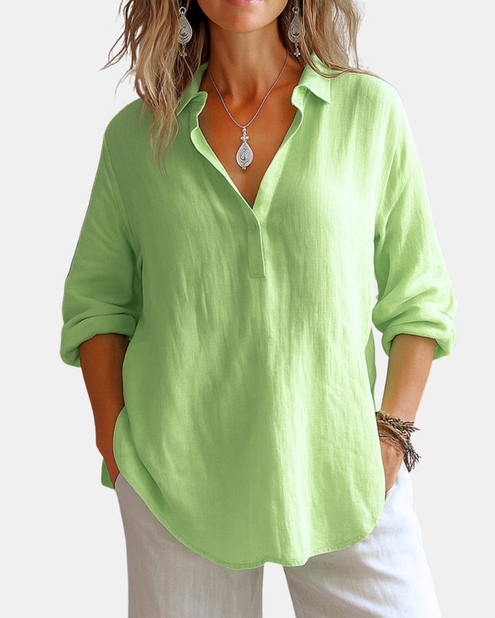 Novarae | V-Neck Button Front Blouse
