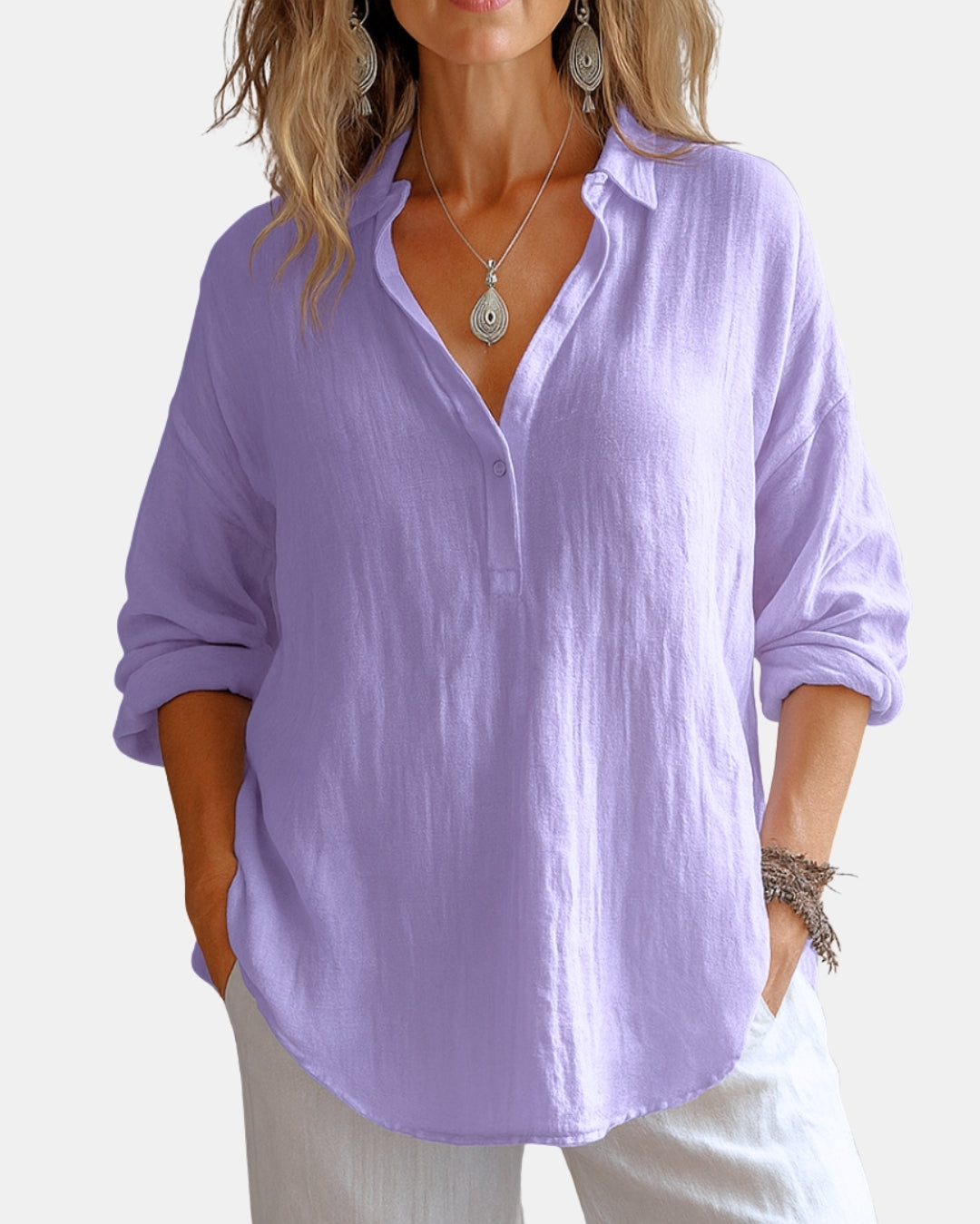 Novarae | V-Neck Button Front Blouse