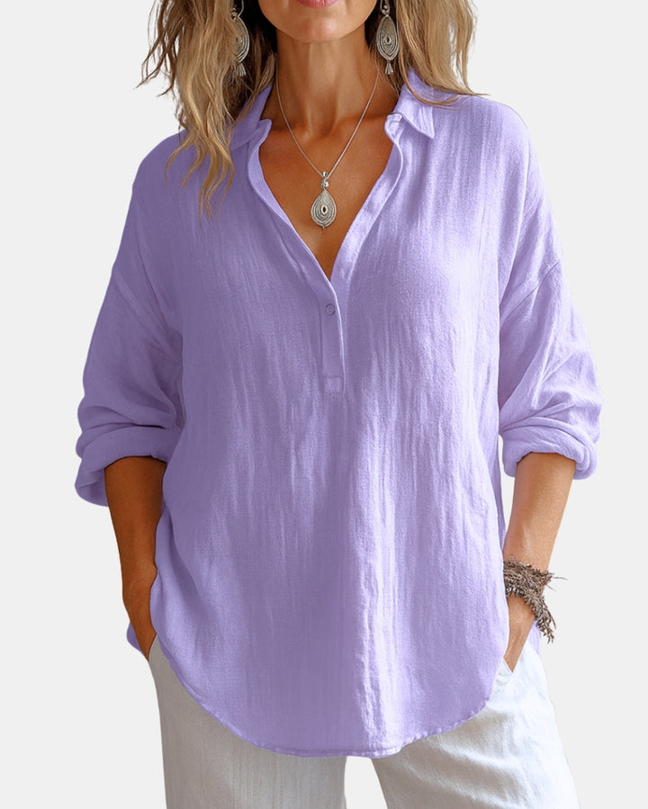 Novarae | V-Neck Button Front Blouse