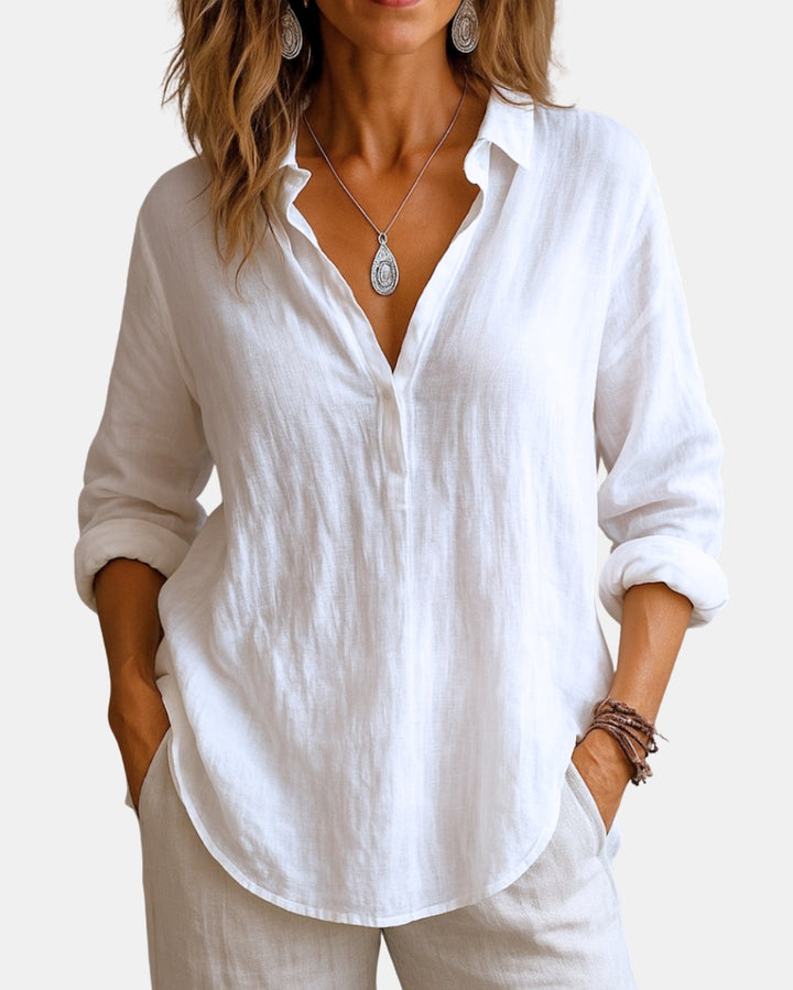 Novarae | V-Neck Button Front Blouse