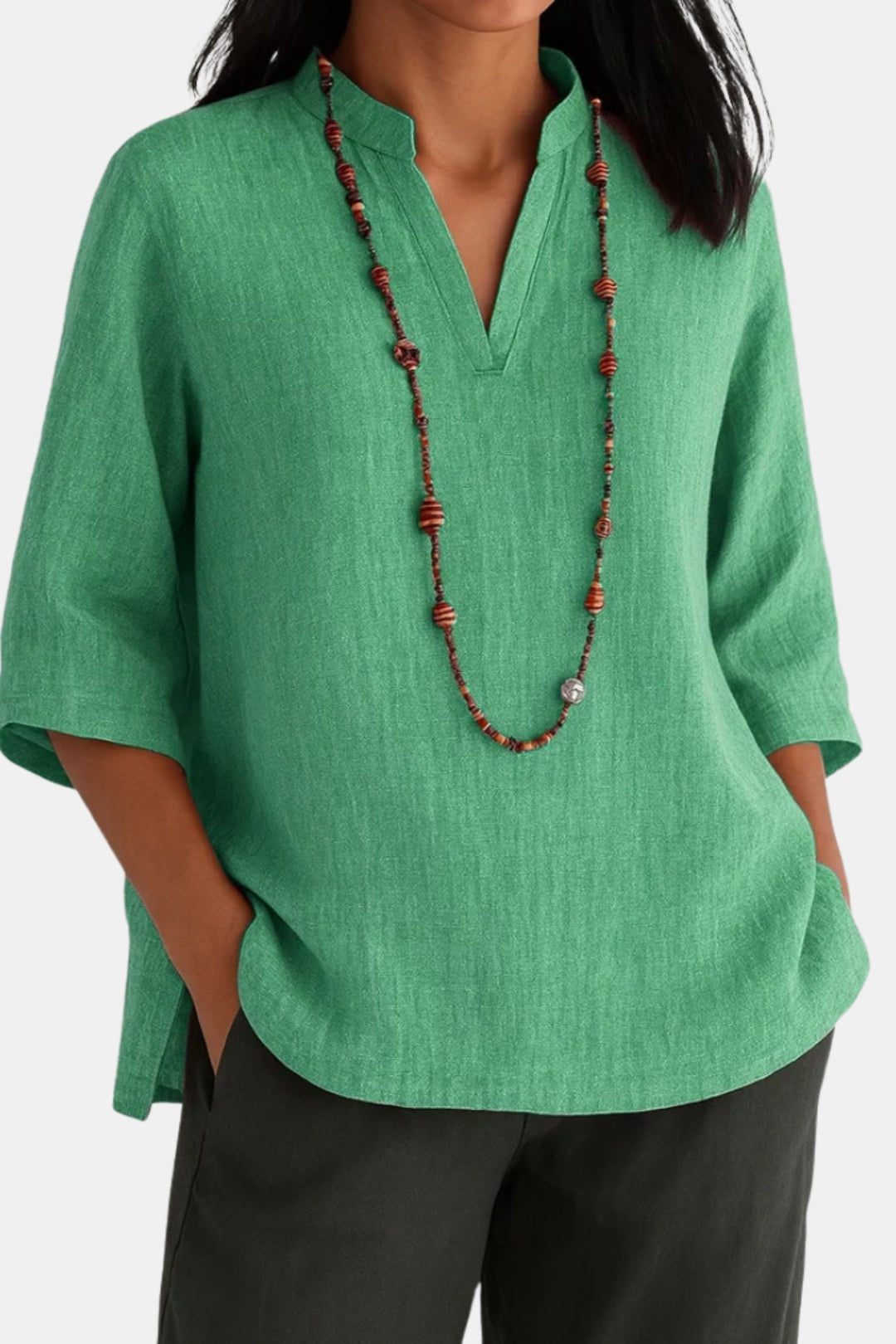 Novelle | Relaxed V Neck Tunic Top