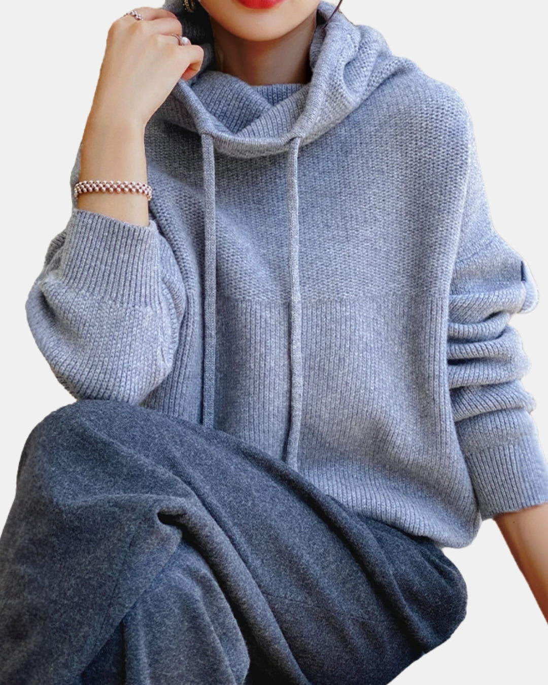 Novira | Knit Hoodie Sweater with Drawstring