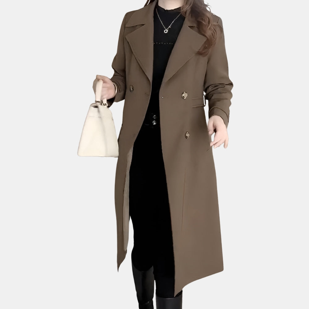 Octavia | Long Trench Coat with Double-Breasted Front