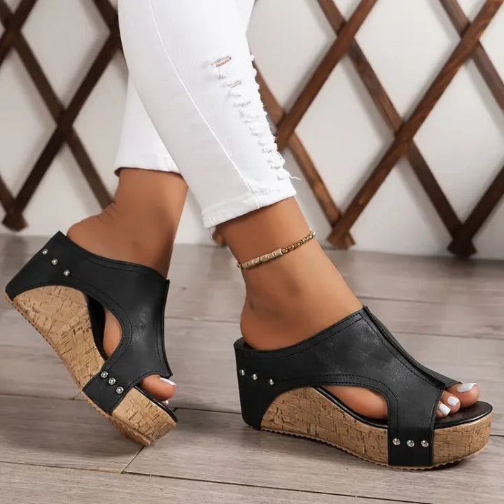 Odette | Wedge Slide Sandals with Stud Detail