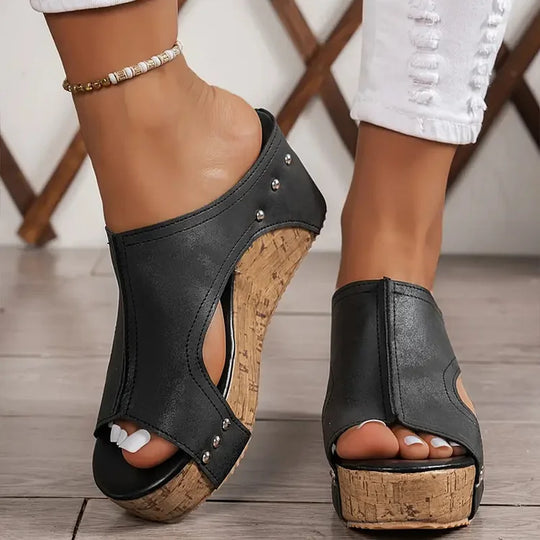 Odette | Wedge Slide Sandals with Stud Detail
