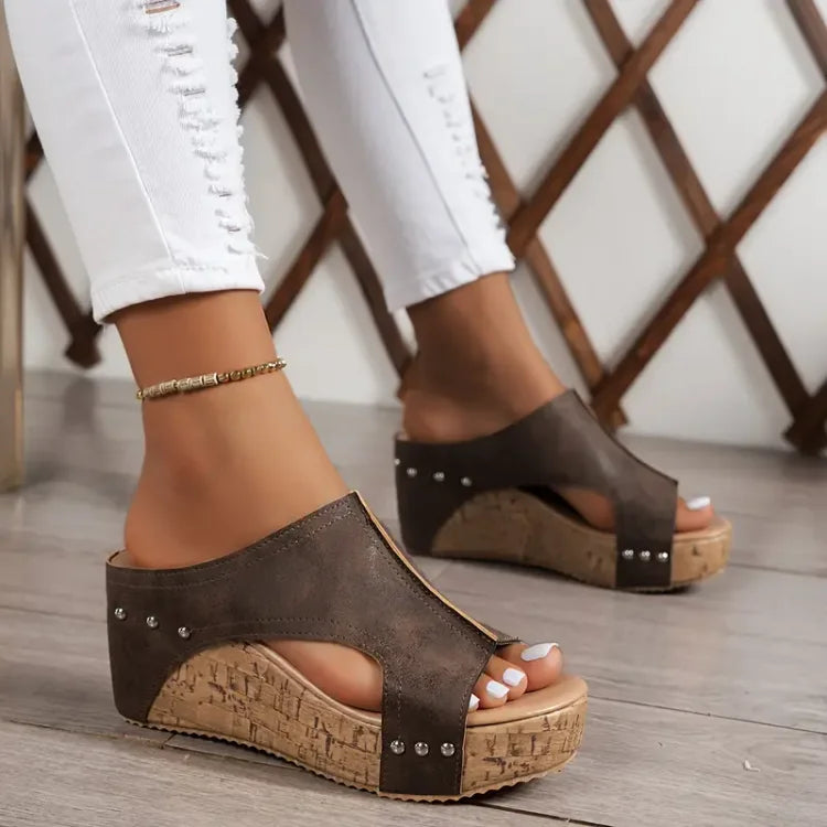 Odette | Wedge Slide Sandals with Stud Detail
