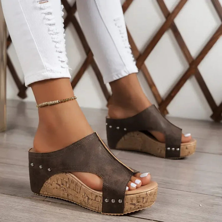 Odette | Wedge Slide Sandals with Stud Detail
