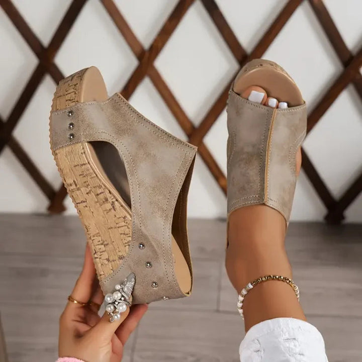 Odette | Wedge Slide Sandals with Stud Detail