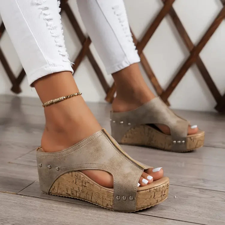 Odette | Wedge Slide Sandals with Stud Detail