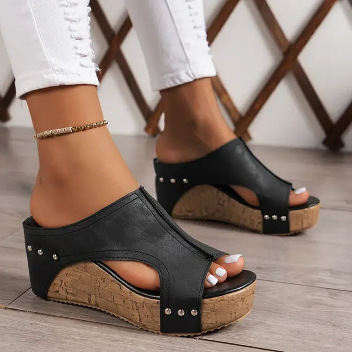 Odette | Wedge Slide Sandals with Stud Detail