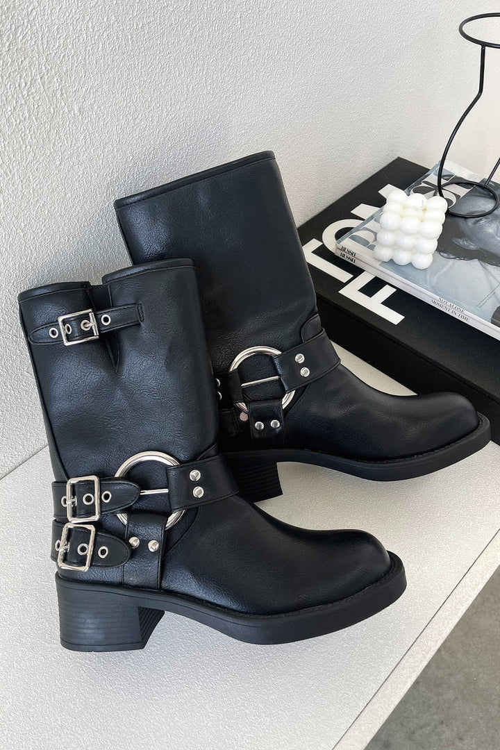 Olivia | Biker Ankle Boots with Buckle Strap