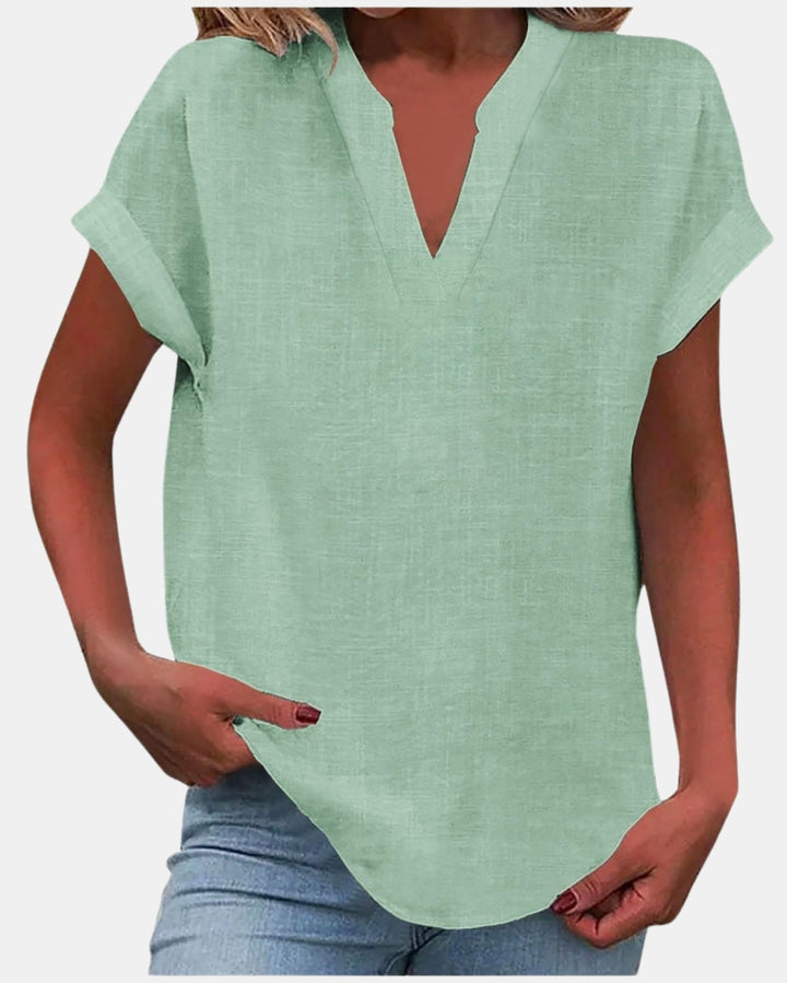 Olylessa | Notched Neck Blouse with Rolled Sleeves