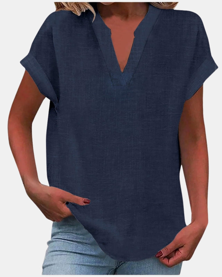 Olylessa | Notched Neck Blouse with Rolled Sleeves
