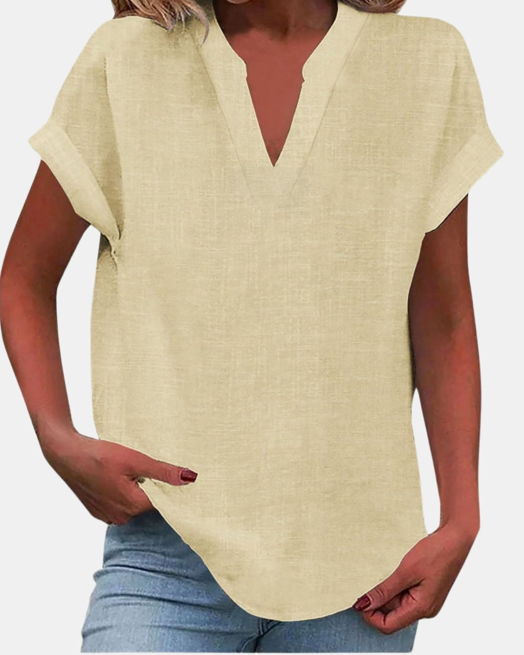 Olylessa | Notched Neck Blouse with Rolled Sleeves