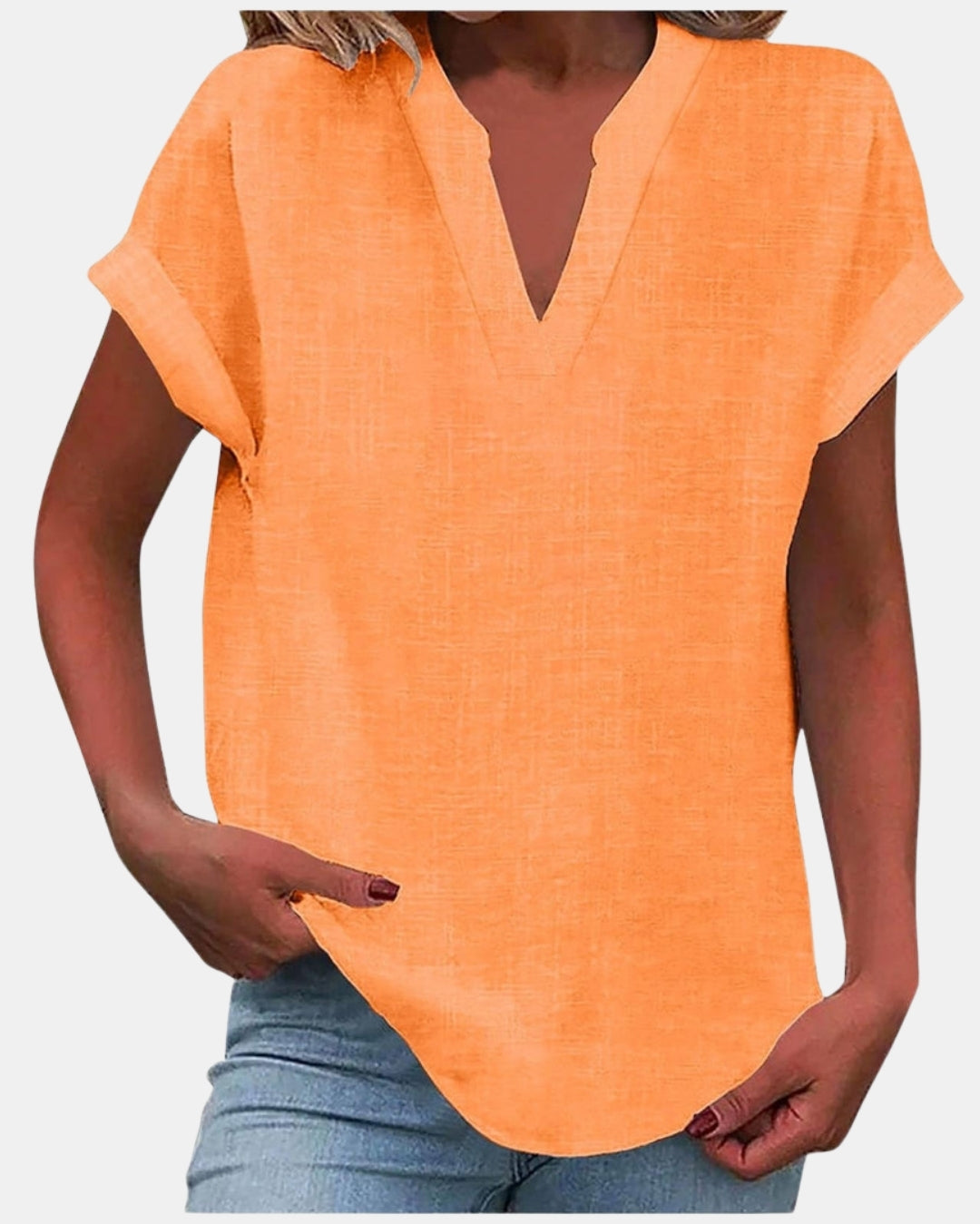 Olylessa | Notched Neck Blouse with Rolled Sleeves