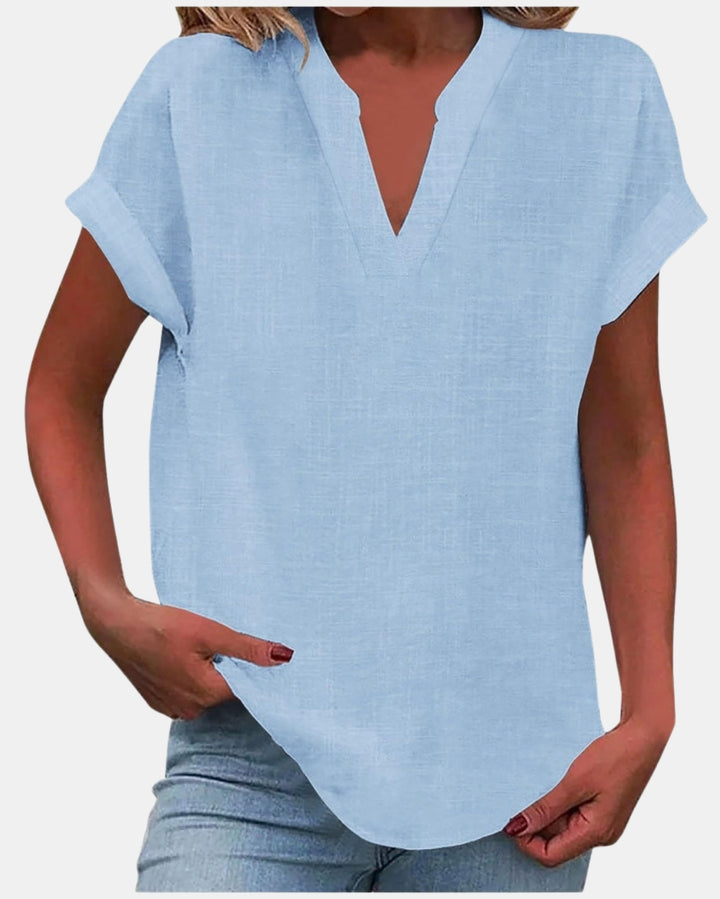 Olylessa | Notched Neck Blouse with Rolled Sleeves