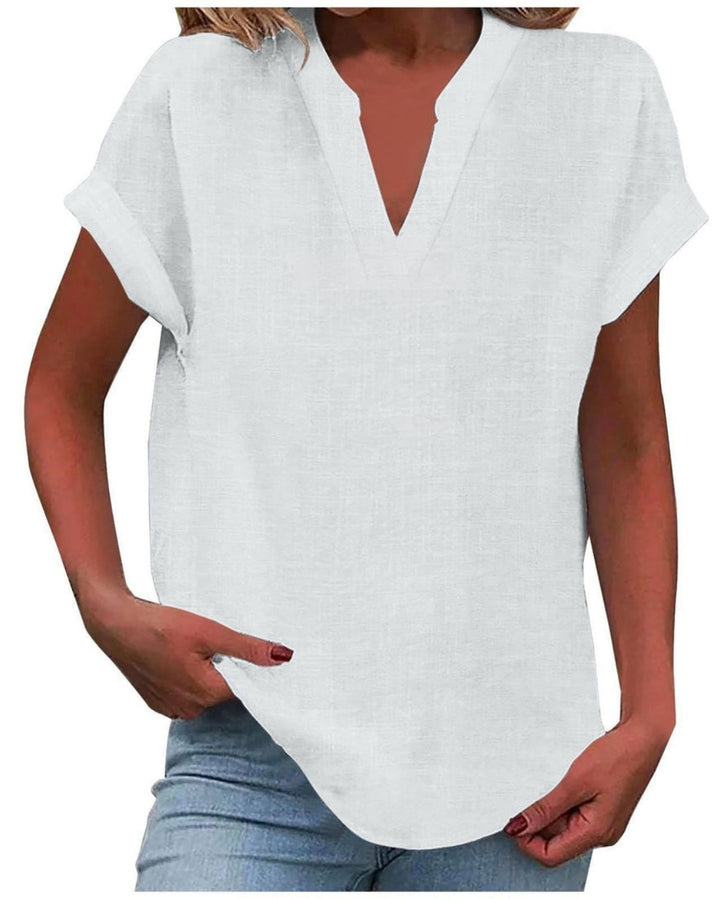Olylessa | Notched Neck Blouse with Rolled Sleeves