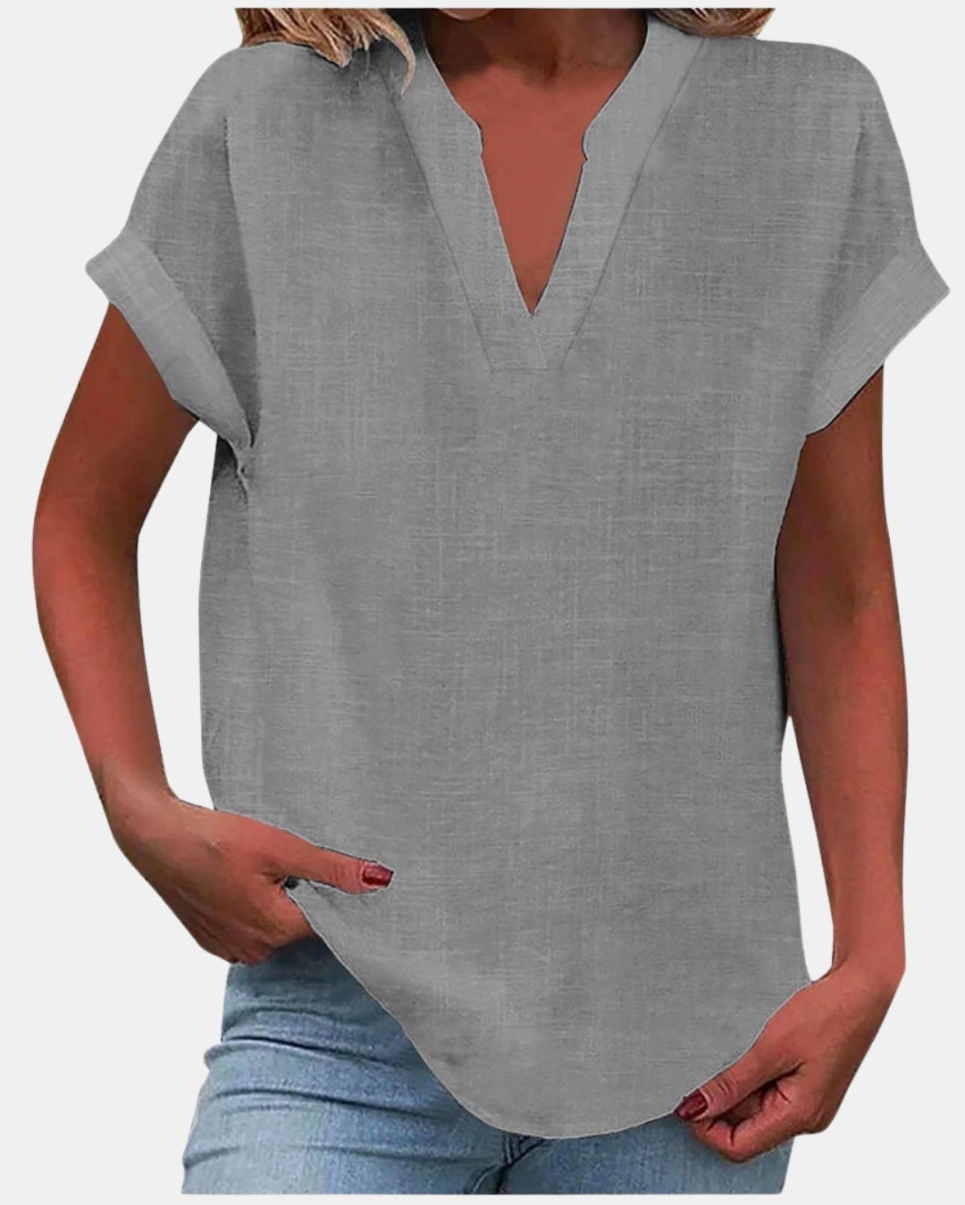 Olylessa | Notched Neck Blouse with Rolled Sleeves