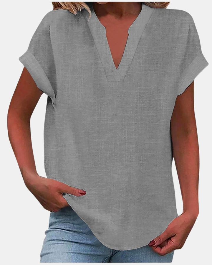Olylessa | Notched Neck Blouse with Rolled Sleeves