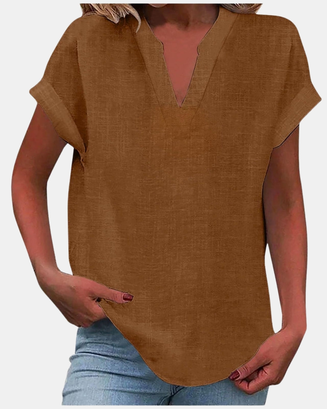 Olylessa | Notched Neck Blouse with Rolled Sleeves