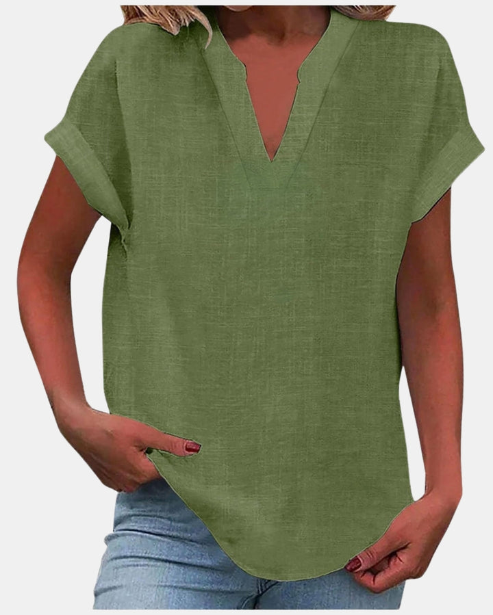 Olylessa | Notched Neck Blouse with Rolled Sleeves