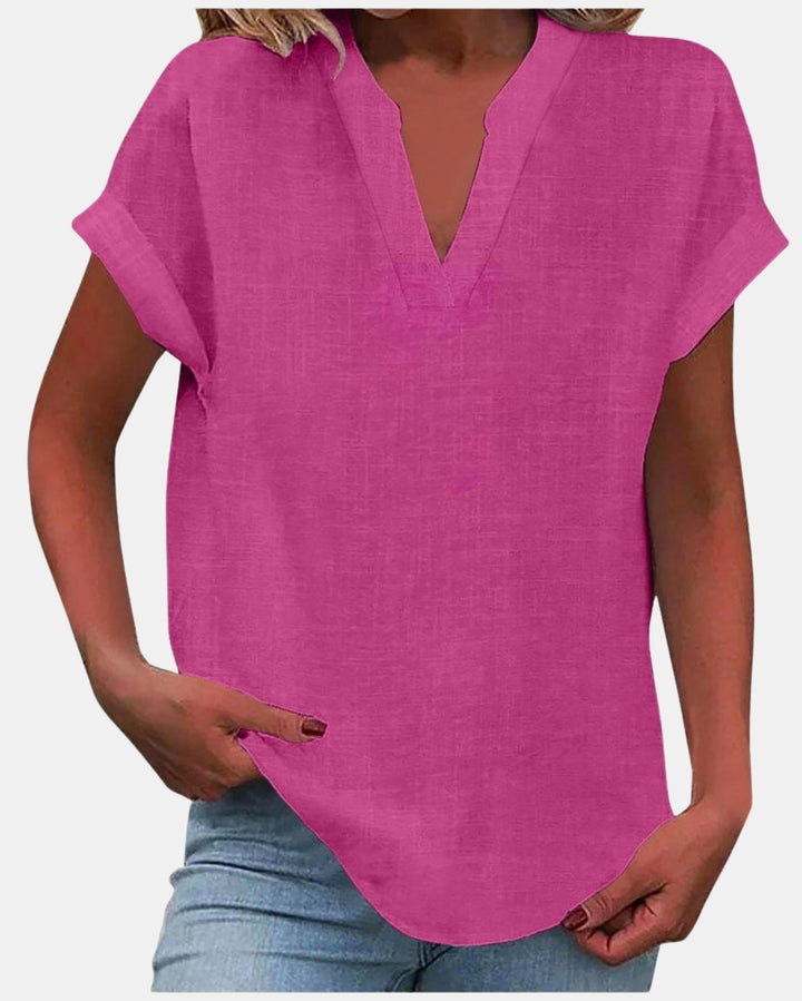 Olylessa | Notched Neck Blouse with Rolled Sleeves